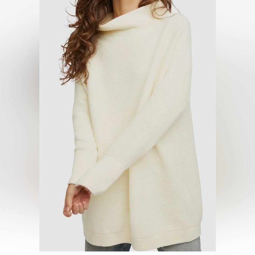 Free People Ottoman Slouchy Ribbed Tunic Sweater Mini Dress Ivory Cream Small